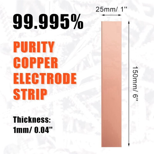 25 Pack Pure Copper Anode Sheet for Plating and Electroplating, Copper Electrode Strip 0.04" X 1" X 6" 2