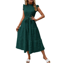 Women Summer Casual Midi Maxi Dresses Short Sleeve Dark Green XXL