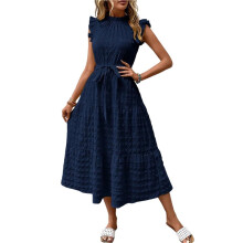 Women Summer Casual Midi Maxi Dresses Short Sleeve Navy M