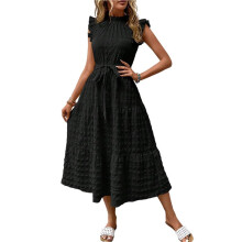 Women Summer Casual Midi Maxi Dresses Short Sleeve Black L