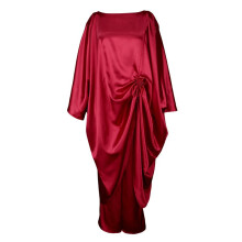 Satin Size Pantsuit Batwing Sleeves Boat Neck Evening Party Dress Red XL