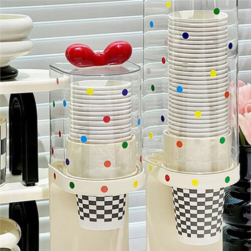 Water Cup Dispenser,Water Dispenser Disposable Cup Holder Rack Flat Bottom Cups, Pull Type Paper Water Cup Dispenser B 2