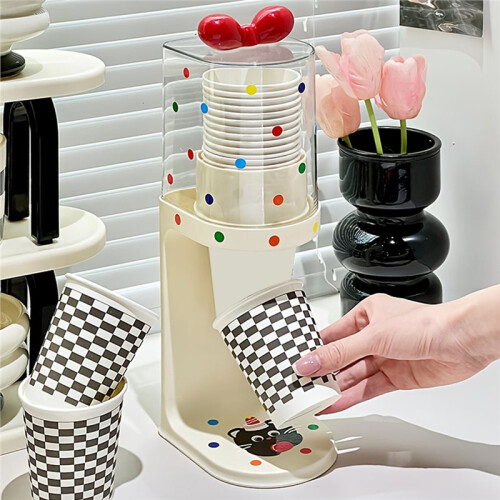 Water Cup Dispenser,Water Dispenser Disposable Cup Holder Rack Flat Bottom Cups, Pull Type Paper Water Cup Dispenser B 1