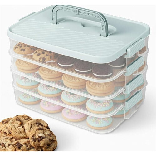 4 Layers Storage Container, Extra-High Layer, Cookie Carrier, Dumpling Box, Stackable Food Container