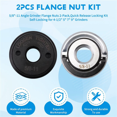 5/8"-11 Angle Grinder Flange Nuts 2-Pack,Quick Release Locking Kit. Self-Locking for 4-1/2" 5" 7" 9" Grinders 1