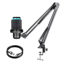 USB Gaming Microphone with Light-Touch Mute, Condenser Mic with Cantilever Bracket for PC, Laptop Streaming