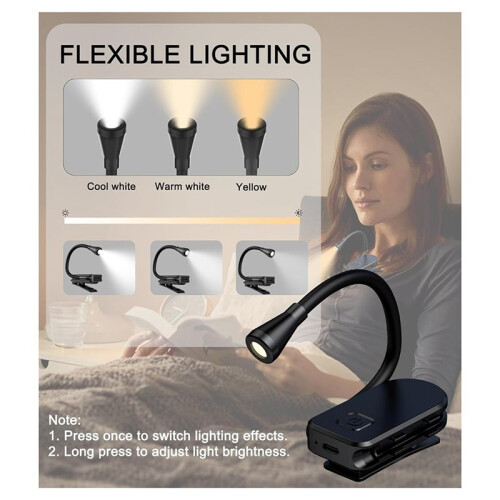 Rechargeable Clip  Book Light, 3 Lighting Modes Adjustment, 360 Flexible, Clip  Book Reading Light for Studying 1