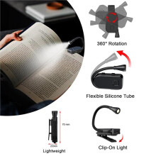 Luce da Lettura Ricaricabile con Clip, 3 Modalità di Regolazione 'Illuminazione, Flessibile A 360, Luce da Lettura con Clip per Studiare