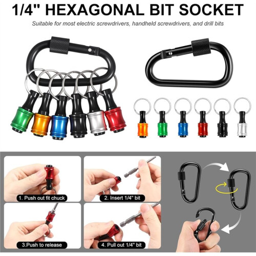 Bit Holder 1/4" Hex Shank Keychain, Spring Loaded Screw Holder Bits, Fast Release Extension Bar Keychain 2