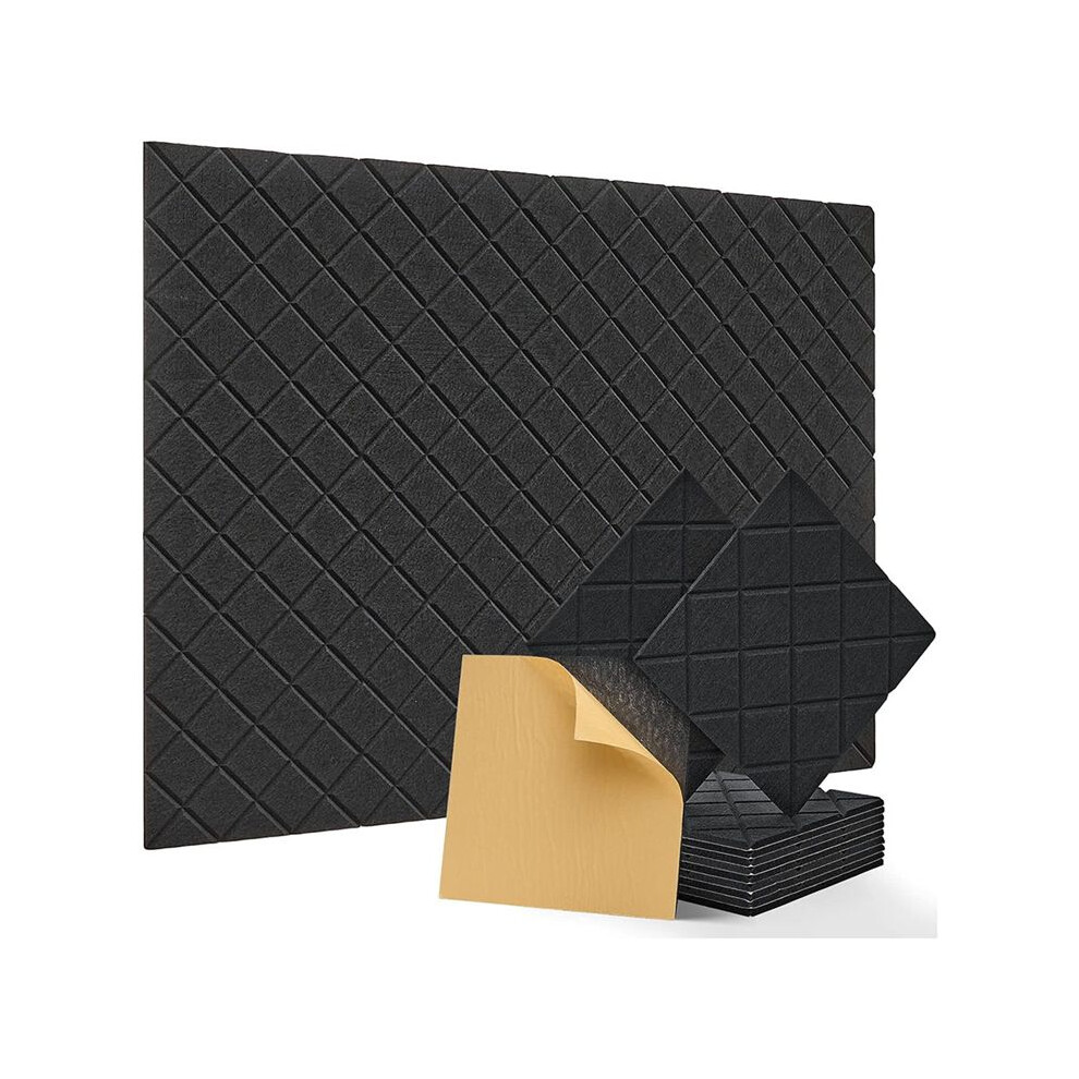 Tauoh 12Pack Acoustic Panels With Self-Adhesive, 12X12x0.4in Sound Proof Foam Panels, Sound Absorbing Tile For Walls Black