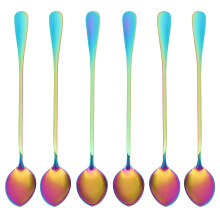 Cucharaditas de cafe, Juego de 6 Cuchara de cafe de color del arco iris Cuchara de desierto de helado de manejar largo Cuchara de revolver de coctel