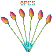Koffietheelepels, Set van 6 Regenboogkleurige Koffielepels IJswoestijnlepel met Lange Steel Cocktailroerlepels Menglepel, Puntige Kop