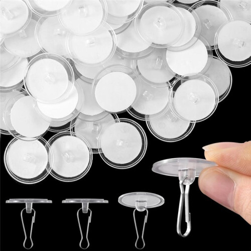 60 Pcs Self Adhesive Ceiling Hooks, Clear Sticky Hooks for Hanging, Removable Sticker Hooks, No Drill Ceiling Hook 2