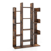Treformet bokhylle med 13 åpne rom, oppbevaringshylle, trehylle, 86 x 24,5 x 141 cm, brun