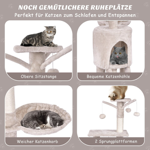 Árvore para gatos de 140 cm com plataformas, postes de sisal, bege 2