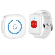Wireless Watch Button Call Pager Emergency SOS Pager Emergency Call Button for Elderly Patient Call System UK Plug White