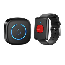 Wireless Watch Button Call Pager Emergency SOS Pager Emergency Call Button for Elderly Patient Call System UK Plug Black