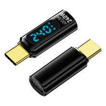 2 Pack Type C Adapter with Digital Display, PD 240W USB-C Male to Female Connector Support Voltage, Current LED Display