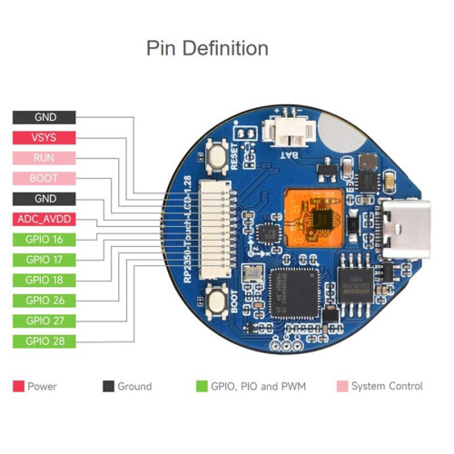 Placa de Desenvolvimento de Microcontrolador RP2350, Tela LCD Sensível Ao Toque de 1,28 Polegadas, Sensor de Seis Eixos, Processador RP2350 Dual-Core 1