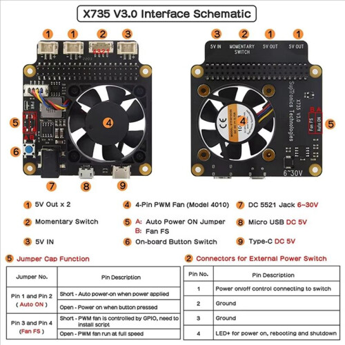 X825 V2.0 2.5 Polegadas  HDD/SSD Placa de Expansão de Armazenamento + X735 V3.0 Placa de Gerenciamento de Energia para Raspberry Pi 4B 2