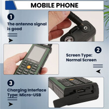 Rugged Outdoor Mobile Phone Power Long Standby Antenna Good Signal Four Sim Cards 3D Box Speaker Ebook -Green