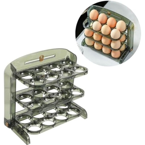 Flippable Egg Holder for Refrigerator,3 Layer Egg Storage Container for Fridge Side Door,Foldable Egg Tray 1