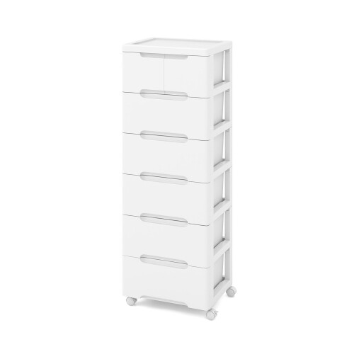 Meuble de rangement vertical à 7 tiroirs, blanc, mobile