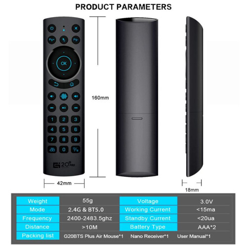 G20S PRO BT5.0 2.4G Wireless  Voice Air Mouse Gyroscope IR Learning Backlit Remote Control for Android TV BOX 2