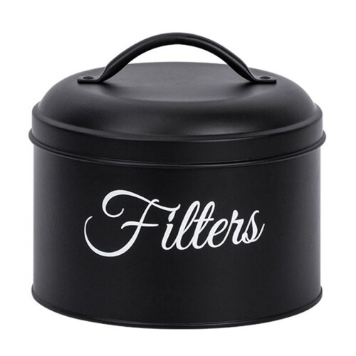 Coffee Filter Holder, Basket Coffee Filter Storage with Lid, Round Coffee Filter Container for Counter,Black