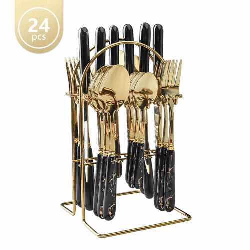 Besteckset mit schwarzem Goldrand - 2,1 x 19,6 cm 2
