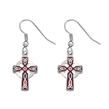 Sterling Silver Scottish Celtic Cross Red Dangle Earrings