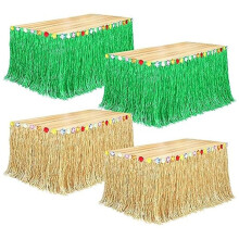 4 Paquets de Jupe de Table en Herbe Luau 9 Pieds X 29,5 Pouces Jupe de Table Hawaïenne pour les Décorations de Fête Luau Hawaïenne Tropicale