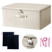 Locking Adult Game Toy Storage Organizer Lock Box Toy Storage Bins Toys Storage Bags with 2 Drawstring Bags Beige