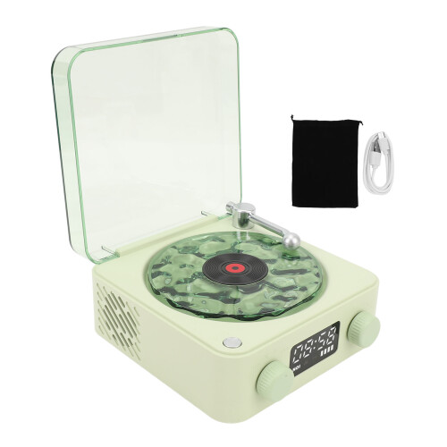 Vintage Bluetooth Record Player Speaker, 1500mAh, Green 1