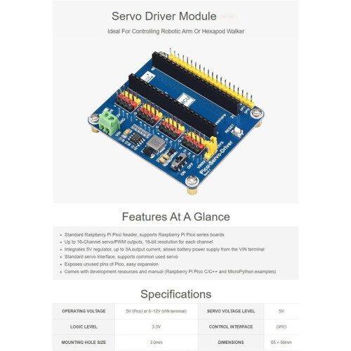 Módulo de Driver Servo para Raspberry Pi , Ideal para Braços Robóticos e Andadores Hexápodes, Placa de Driver Servo com Resolução de 16 Bits 2