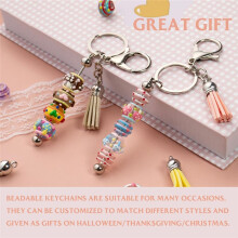 40Pcs Beadable Keychains Bars - DIY Blank Beaded Keychain with Strips and Colorful Leather Tassel Loose for DIY Keychain
