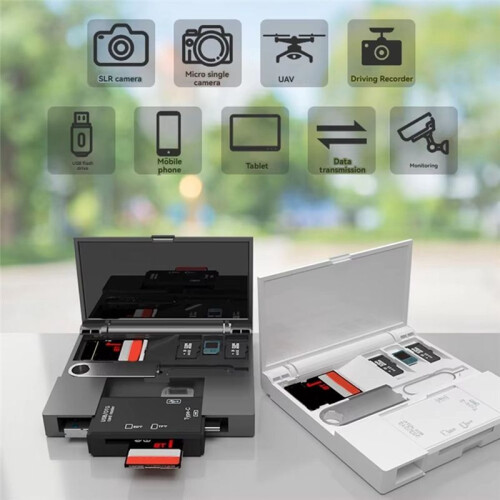 7 In1 Multifunctional Card Reader Storage Box USB2.0 TF  Card Memory Card Case Micro-Type C Adapter Card Storage Box B 2