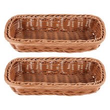 2pc Rattan Plastic Basket Cutlery Basket Rectangular Storage Box Cutlery Fork Chopsticks Bread Cake Fruit Storage