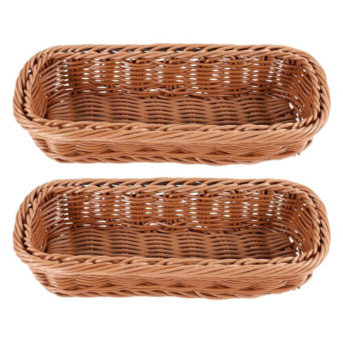 2pc Rattan Plastic Basket Cutlery Basket Rectangular Storage Box Cutlery Fork Chopsticks Bread Cake Fruit Storage