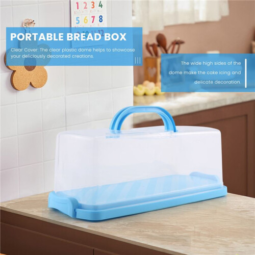Portable Bread Box with Handle Loaf Cake Container Plastic Rectangular Food Storage Keeper Carrier 13Inch Translucent Dome for Pastries, Bagels, Bread