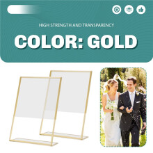 12PCS Gold Frame Acrylic Sign Holder Wedding Table Number Holder Slanted Menu Double Sided Stand, 4X6Inch Vertical