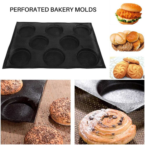 8 Holes Hamburger Bun Pans for Baking Mesh Silicone Bread Pans for Baking Non Stick Perforated Baking Molds 1