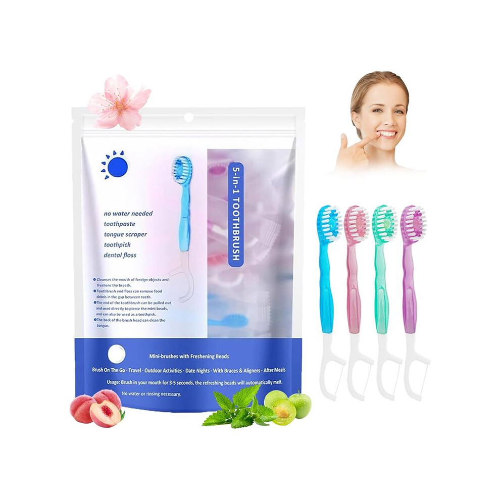 5 In 1 Toothbrush & Floss, 26Pcs Toothbrushes With Toothpaste, 5-In-1 Convenient Disposable Toothbrush 6032990672190