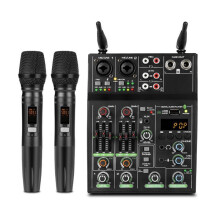 4 Channel Audio Mixer Console Audio Mixing with Wireless Microphone USB Reverb Microphone for DJ PC Record