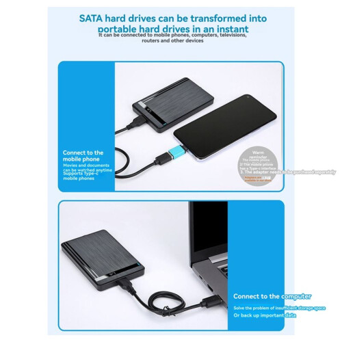 2Pcs 2.5in HDD SSD Enclosure USB 3.0 to  External Hard Drive Case for Laptap Desktop PC Data Transfer 2