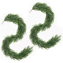 12FT(2 X 6FT) Christmas Norfolk Pine Garland, Real Touch Faux Green Garlands for Mantle, Stairs, Table, Fireplace