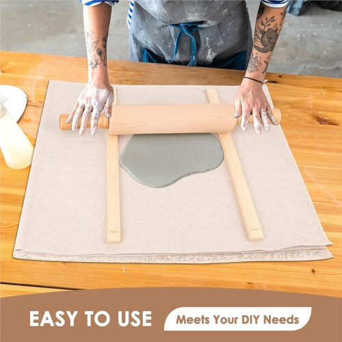 12 Pcs Pottery Tools Include 1 Wood Rolling Pin Sculpting Polymer Clay Tools 1 Pottery Wedging Board/Linen Tablecloth 2