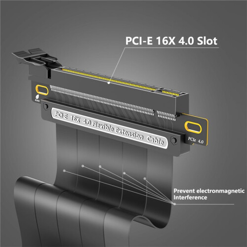 PCIE 4.0 Extension Cable, Black 16x Shielded High Speed GPU Riser Cable for GPU Extension Card, Length 20cm 1