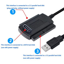 USB to  IDE Cable 3-in-1 USB 2.0 to 2.5/3.5/5.25 Inch IDE  to USB Converter Cable for CR-ROM DVD-ROM CD-RW