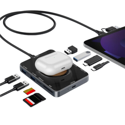 10-in-1 USB C Hub with 15W Wireless Fast Charging and Dual Card Reader for Efficient Connectivity for Phone Computer 2
